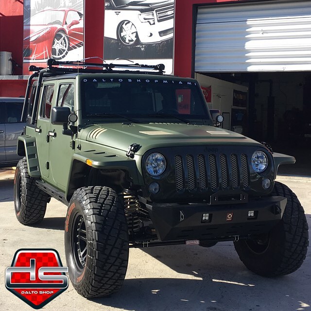 Jeep Wrangler wrapped in 3M 1080 Matte Military Green Vinyl