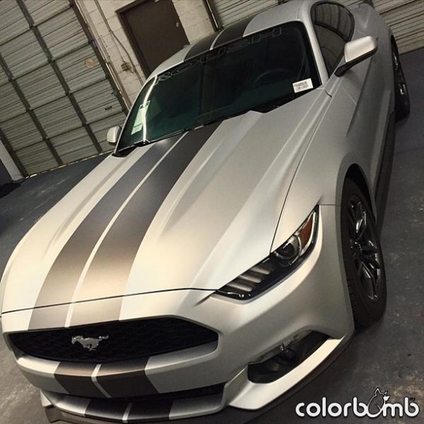 Ford Mustang wrapped in Avery SW900857M Matte Silver Metallic
